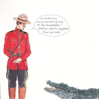 Fraser talking to an alligator